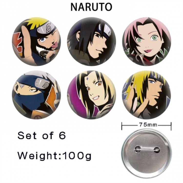 Naruto Anime Tinplate Bright Film Emblem Badge 75mm a set of 6