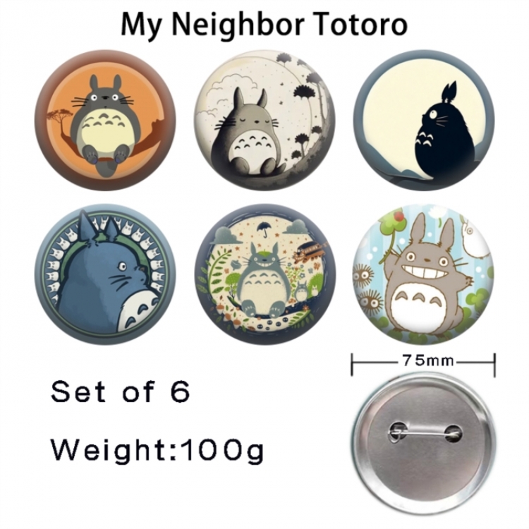 TOTORO Anime Tinplate Bright Film Emblem Badge 75mm a set of 6