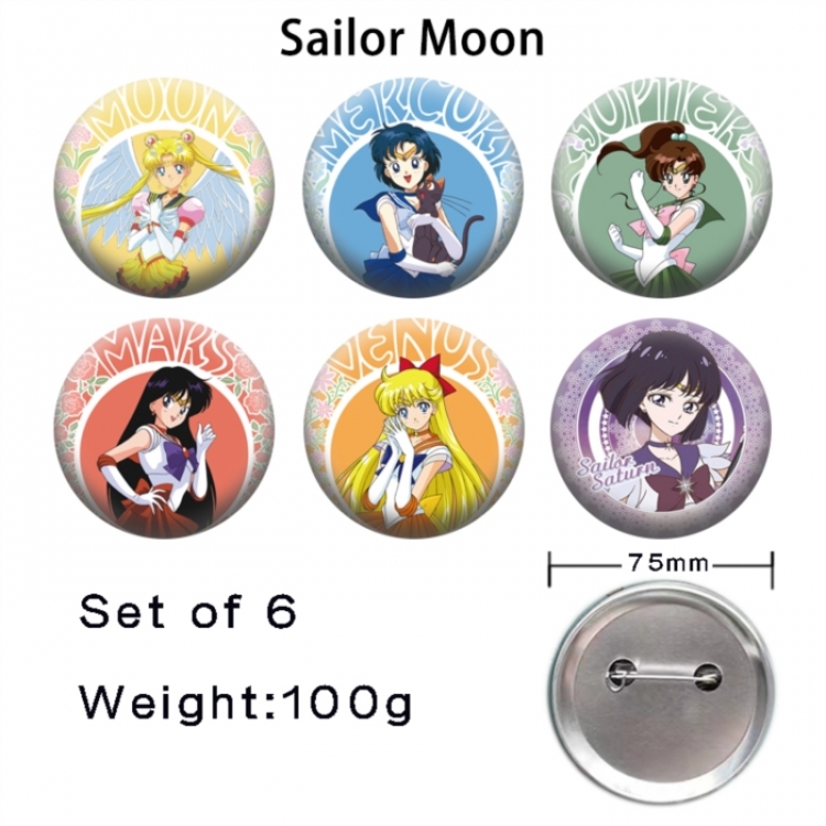 sailormoon Anime Tinplate Bright Film Emblem Badge 75mm a set of 6