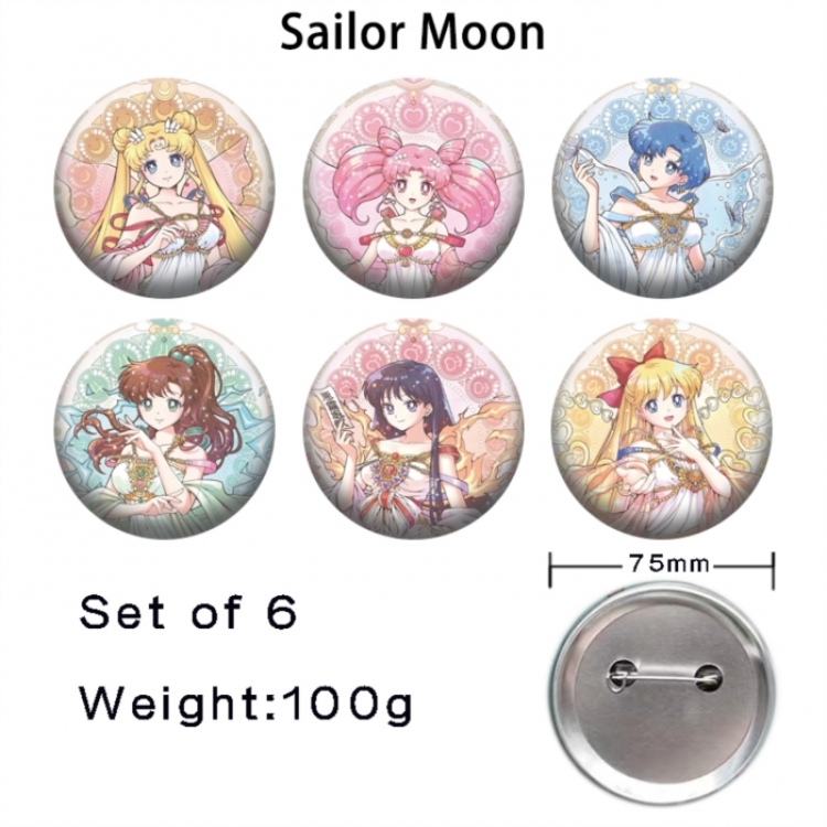sailormoon Anime Tinplate Bright Film Emblem Badge 75mm a set of 6
