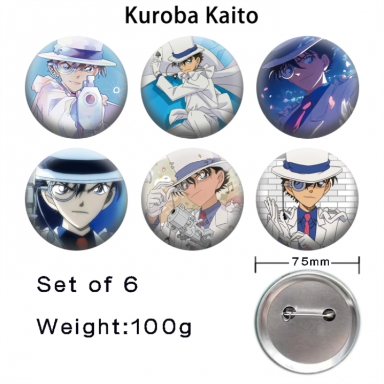 Detective conan Anime Tinplate Bright Film Emblem Badge 75mm a set of 6