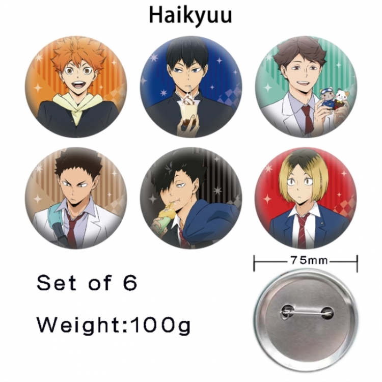 Haikyuu!! Anime Tinplate Bright Film Emblem Badge 75mm a set of 6