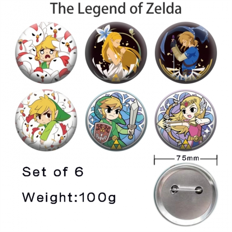 The Legend of Zelda Anime Tinplate Bright Film Emblem Badge 75mm a set of 6