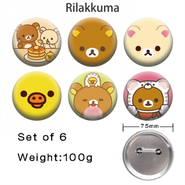 Rilakkuma Anime Tinplate Bright Film Emblem Badge 75mm a set of 6