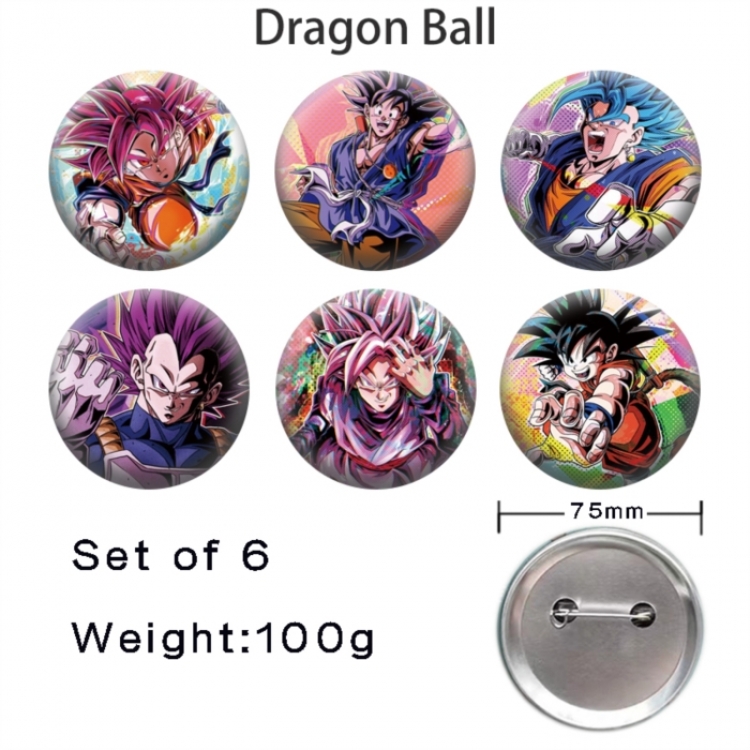 DRAGON BALL Anime Tinplate Bright Film Emblem Badge 75mm a set of 6