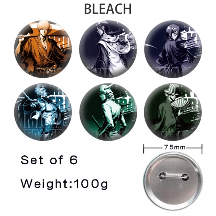 Bleach Anime Tinplate Bright Film Emblem Badge 75mm a set of 6