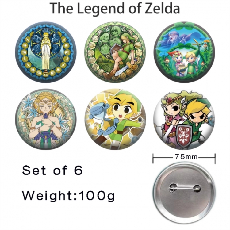 The Legend of Zelda Anime Tinplate Bright Film Emblem Badge 75mm a set of 6