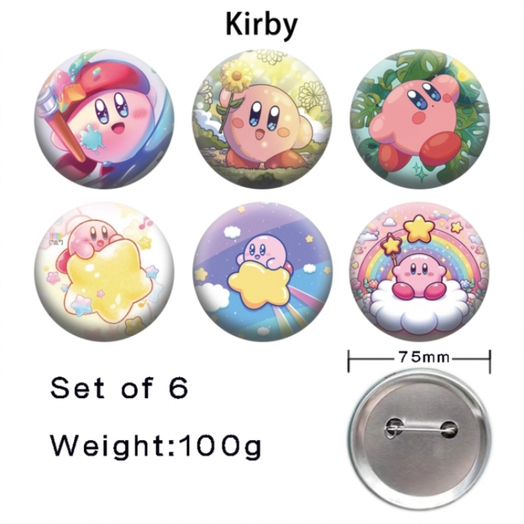 Kirby Anime Tinplate Bright Film Emblem Badge 75mm a set of 6