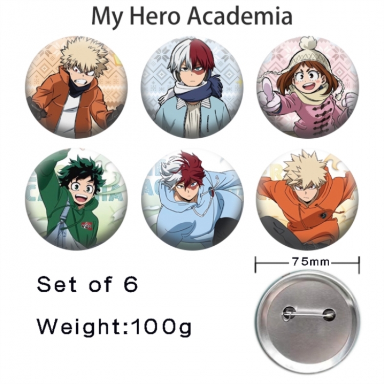 My Hero Academia Anime Tinplate Bright Film Emblem Badge 75mm a set of 6