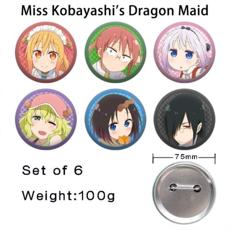 Miss Kobayashis Dragon Maid Anime Tinplate Bright Film Emblem Badge 75mm a set of 6