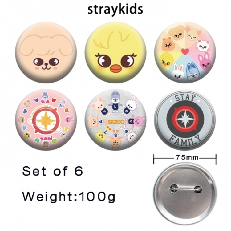 straykids Anime Tinplate Bright Film Emblem Badge 75mm a set of 6