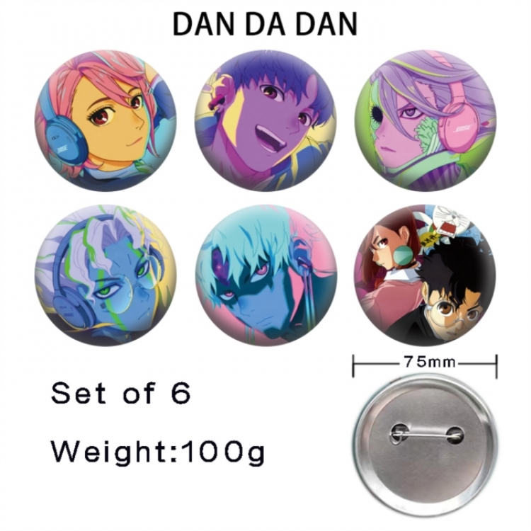 DANDADAN Anime Tinplate Bright Film Emblem Badge 75mm a set of 6