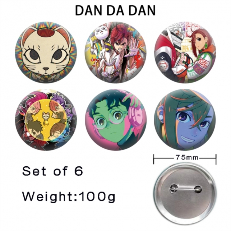 DANDADAN Anime Tinplate Bright Film Emblem Badge 75mm a set of 6