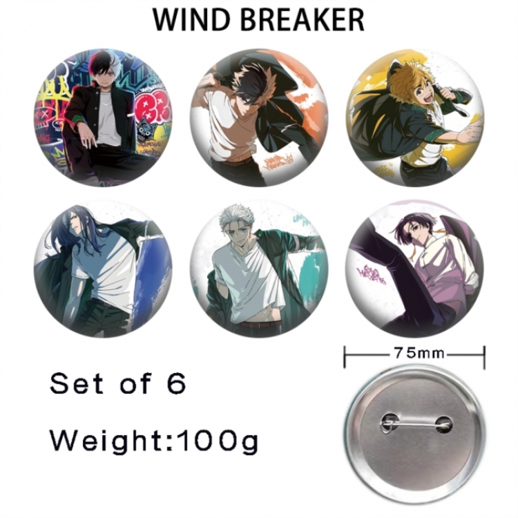WIND BREAKER  Anime Tinplate Bright Film Emblem Badge 75mm a set of 6