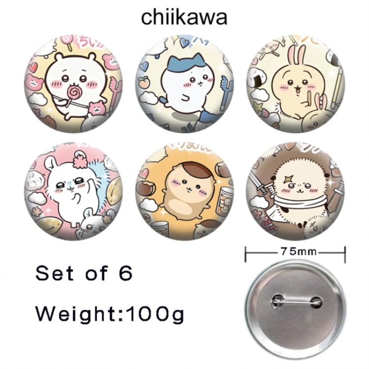 Chiikawa Anime Tinplate Bright Film Emblem Badge 75mm a set of 6