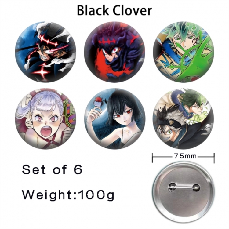 Black Clover Anime Tinplate Bright Film Emblem Badge 75mm a set of 6