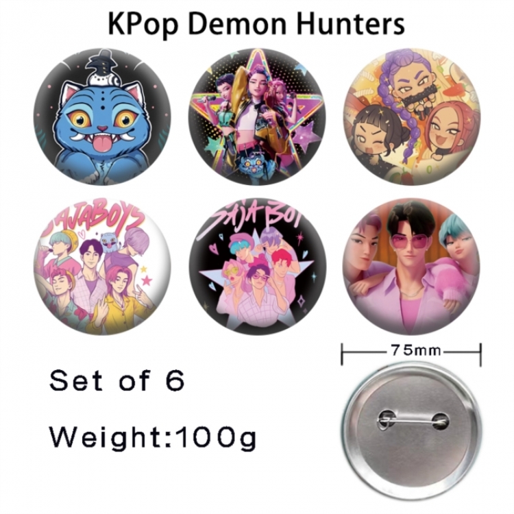 K-Pop Demon Hunters Anime Tinplate Bright Film Emblem Badge 75mm a set of 6