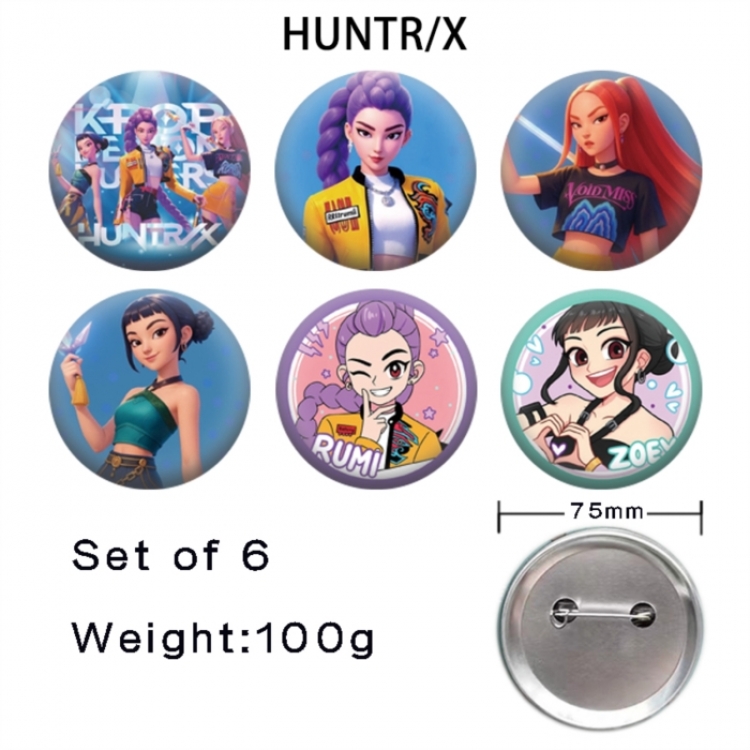 K-Pop Demon Hunters Anime Tinplate Bright Film Emblem Badge 75mm a set of 6