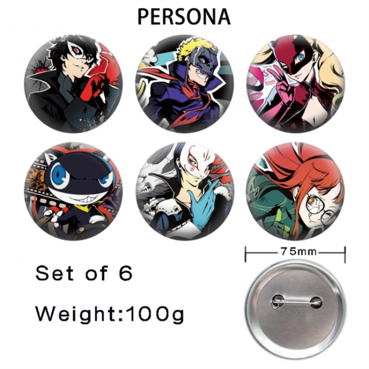 Megami Ibunroku Persona Anime Tinplate Bright Film Emblem Badge 75mm a set of 6