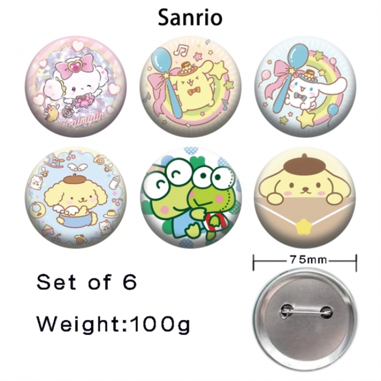 Sanrio Anime Tinplate Bright Film Emblem Badge 75mm a set of 6