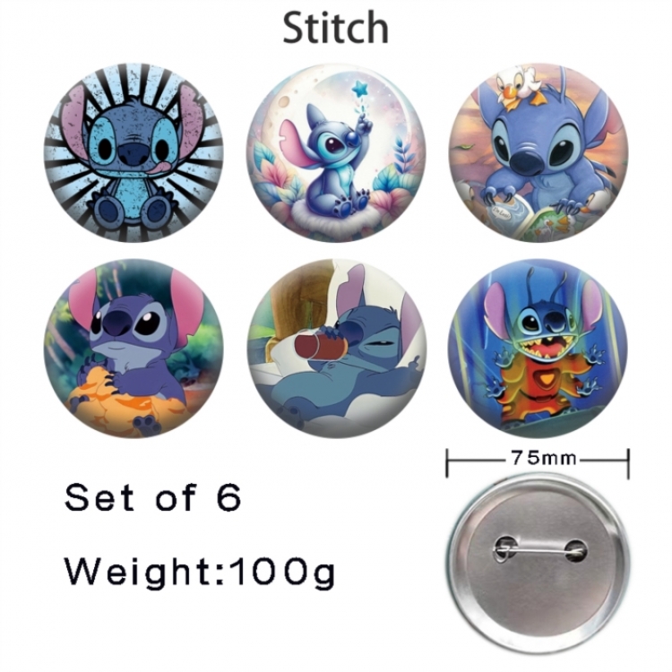 Lilo & Stitch Anime Tinplate Bright Film Emblem Badge 75mm a set of 6