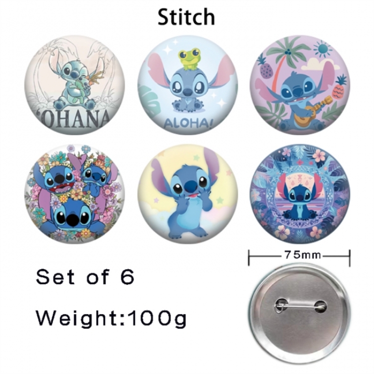 Lilo & Stitch Anime Tinplate Bright Film Emblem Badge 75mm a set of 6