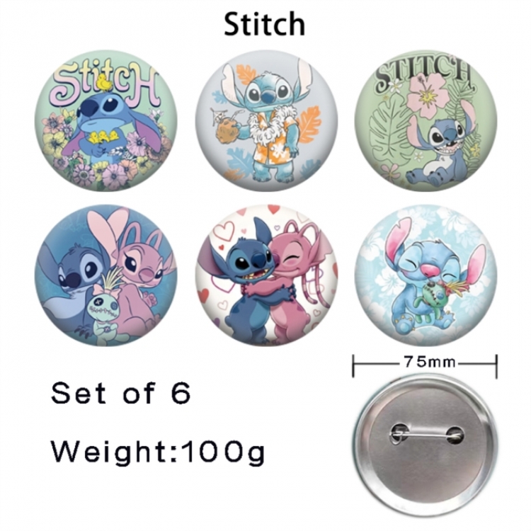 Lilo & Stitch Anime Tinplate Bright Film Emblem Badge 75mm a set of 6