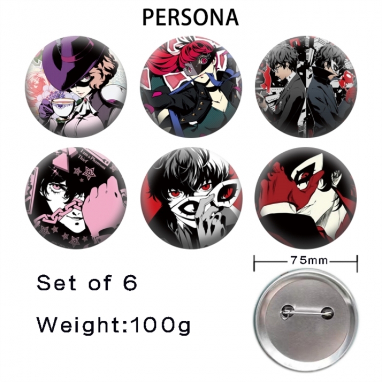 Megami Ibunroku Persona Anime Tinplate Bright Film Emblem Badge 75mm a set of 6