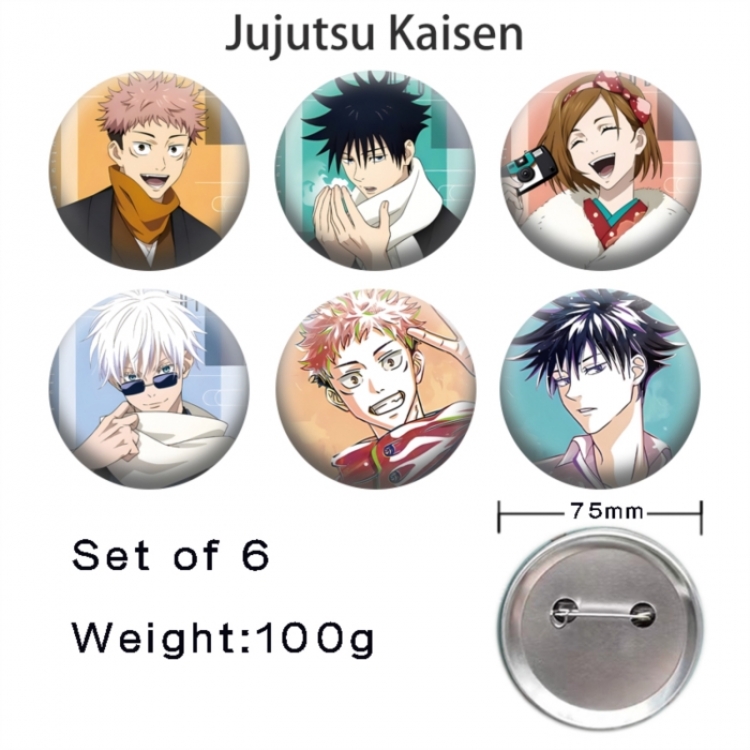 Jujutsu Kaisen Anime Tinplate Bright Film Emblem Badge 75mm a set of 6