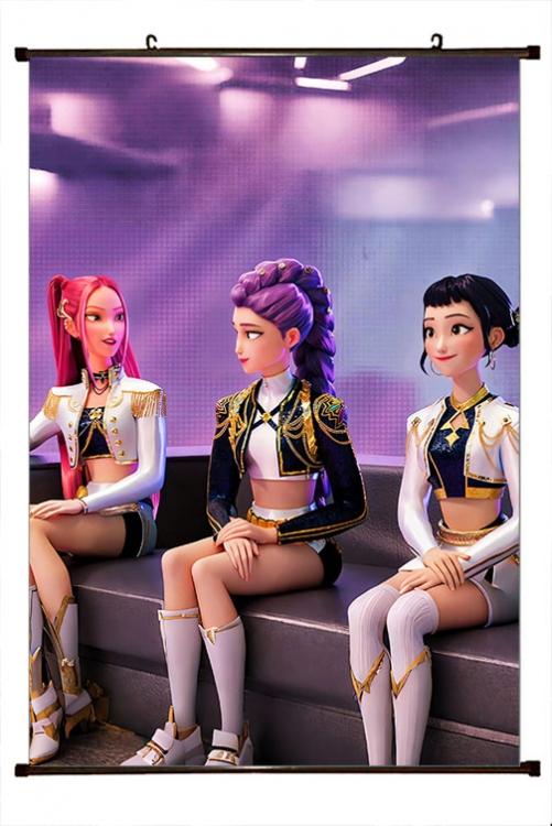 K-Pop Demon Hunters Anime black Plastic rod Cloth painting Wall Scroll 60X90CM 