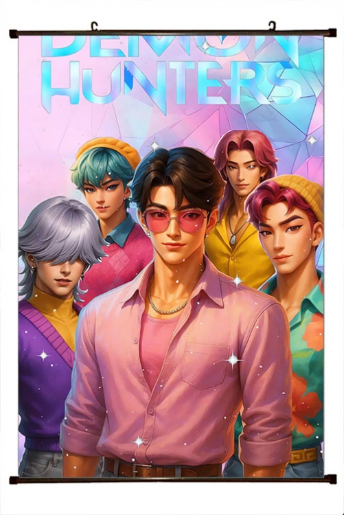 K-Pop Demon Hunters Anime black Plastic rod Cloth painting Wall Scroll 60X90CM 