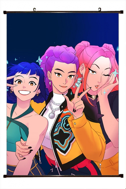 K-Pop Demon Hunters Anime black Plastic rod Cloth painting Wall Scroll 60X90CM 