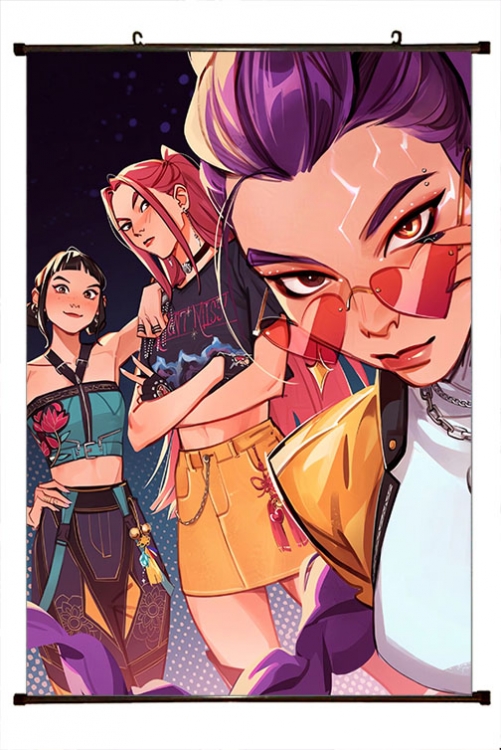 K-Pop Demon Hunters Anime black Plastic rod Cloth painting Wall Scroll 60X90CM 