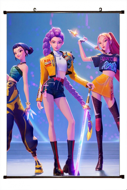 K-Pop Demon Hunters Anime black Plastic rod Cloth painting Wall Scroll 60X90CM 