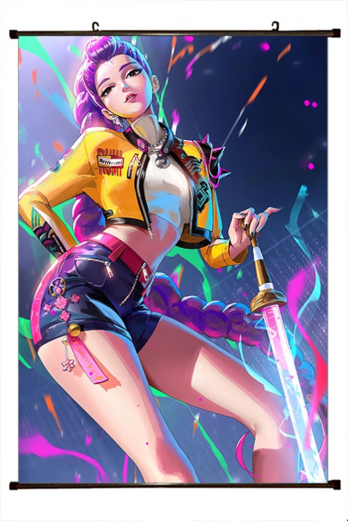 K-Pop Demon Hunters Anime black Plastic rod Cloth painting Wall Scroll 60X90CM 