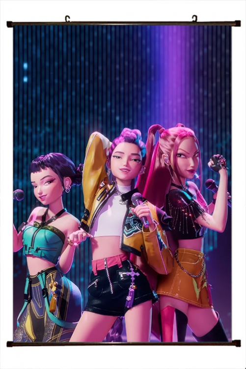 K-Pop Demon Hunters Anime black Plastic rod Cloth painting Wall Scroll 60X90CM 