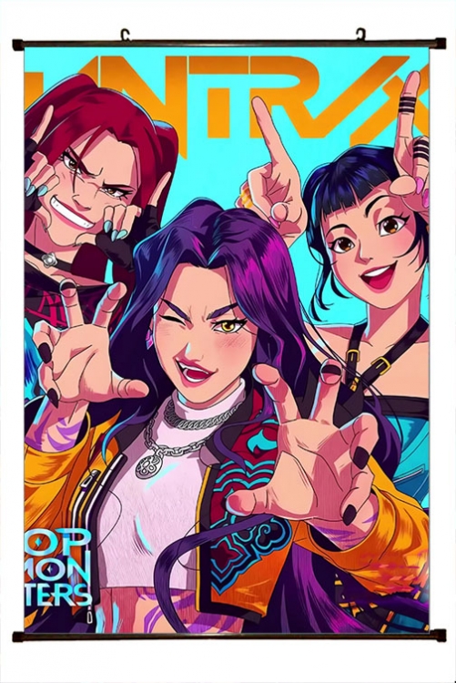 K-Pop Demon Hunters Anime black Plastic rod Cloth painting Wall Scroll 60X90CM 