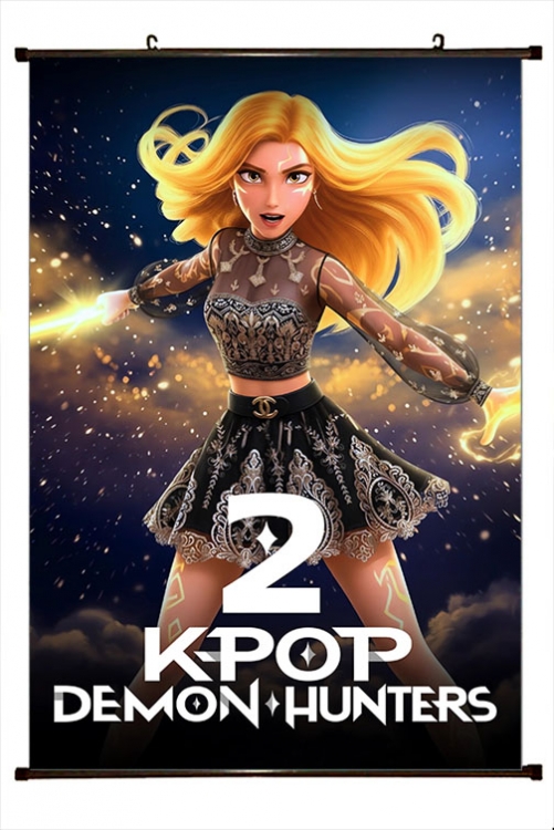 K-Pop Demon Hunters Anime black Plastic rod Cloth painting Wall Scroll 60X90CM 