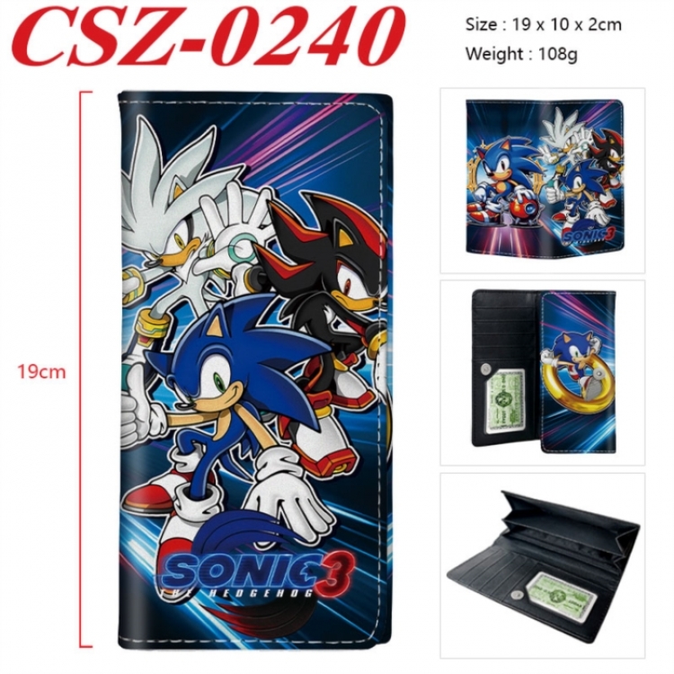 Sonic The Hedgehog  Anime peripheral long three fold wallet 19x10x2cm