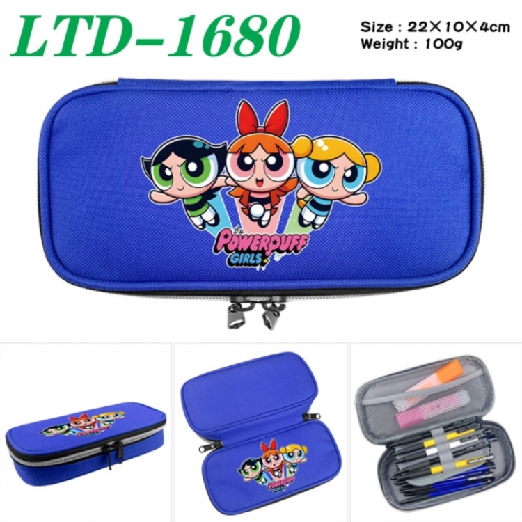 The Powerpuff Girls Anime Waterproof canvas zipper clamshell pencil case pencil case 22x10x4cm