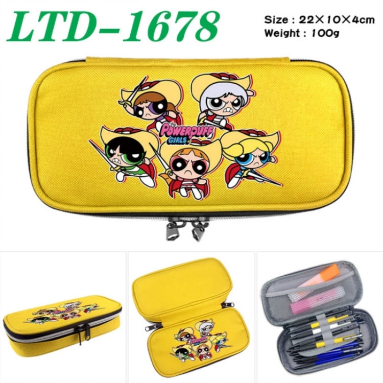 The Powerpuff Girls Anime Waterproof canvas zipper clamshell pencil case pencil case 22x10x4cm