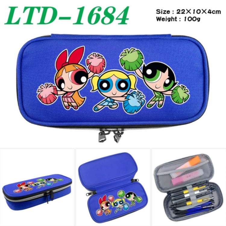 The Powerpuff Girls Anime Waterproof canvas zipper clamshell pencil case pencil case 22x10x4cm