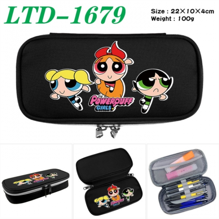 The Powerpuff Girls Anime Waterproof canvas zipper clamshell pencil case pencil case 22x10x4cm