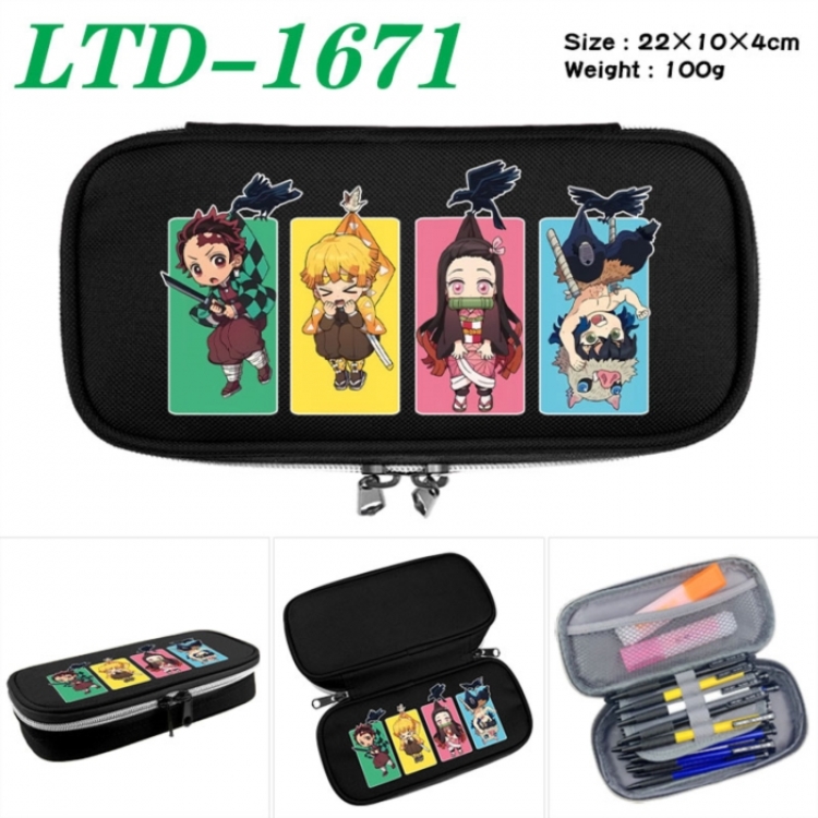 Demon Slayer Kimets Anime Waterproof canvas zipper clamshell pencil case pencil case 22x10x4cm