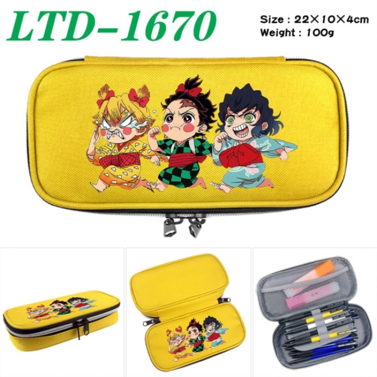 Demon Slayer Kimets Anime Waterproof canvas zipper clamshell pencil case pencil case 22x10x4cm