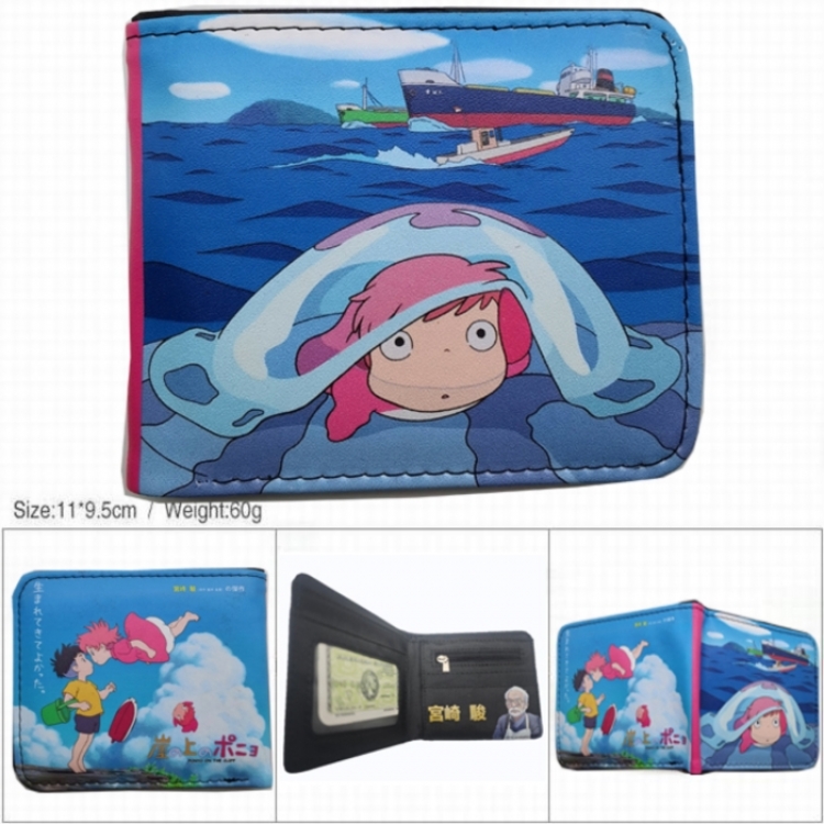 Ponyo on the Cliff 3D concave convex two fold short card wallet wallet wallet 11X9.5X2cm 65G