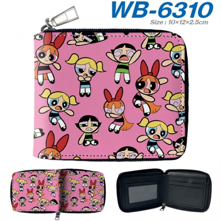 The Powerpuff Girls Anime color short full zip folding wallet 10x12x2.5cm