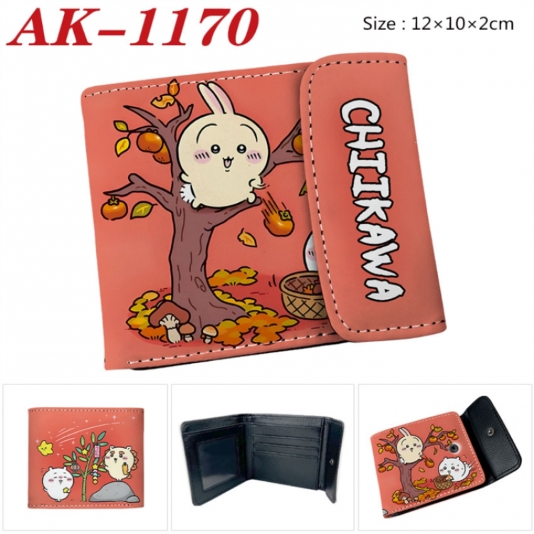 Chiikawa Anime PU leather full color buckle two fold wallet 12X10X2CM