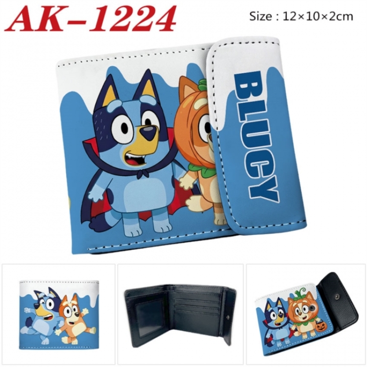 Bluey Anime PU leather full color buckle two fold wallet 12X10X2CM