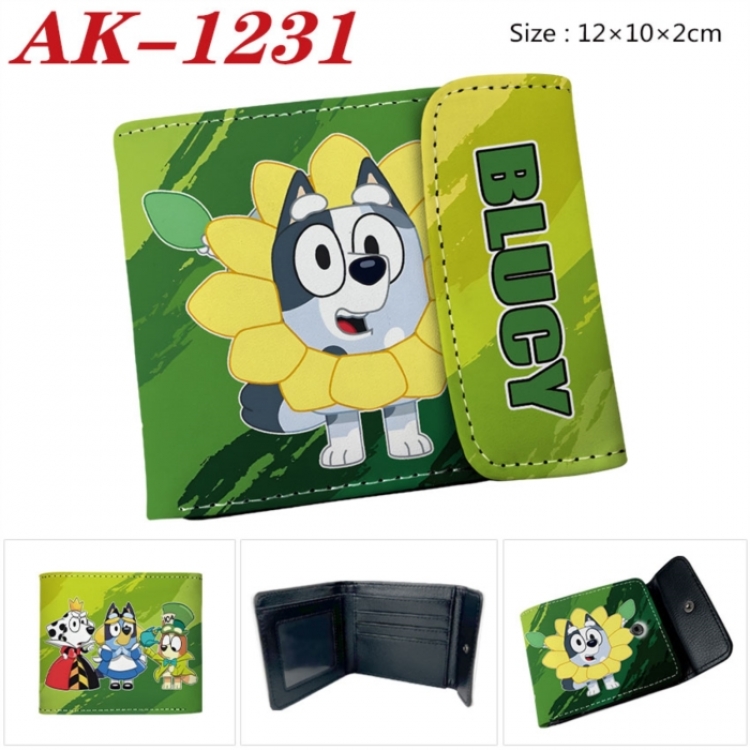 Bluey Anime PU leather full color buckle two fold wallet 12X10X2CM